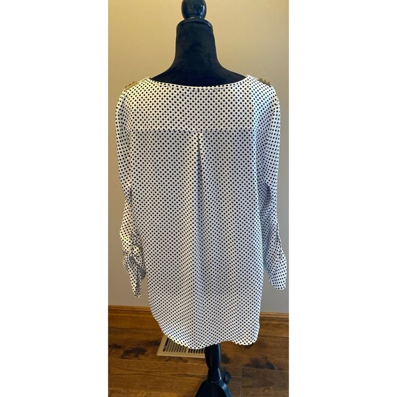 Zac & Rachel Blouse Size Large White Black Polka Dots Gold @ Shoulder Dressy - Picture 5 of 11